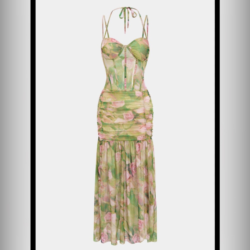 Elegant Pastel Green and Pink Maxi Dress